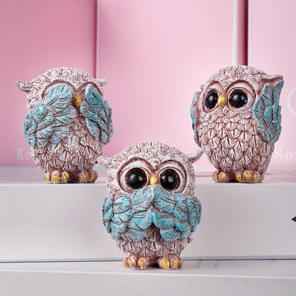 Set of 3 European-style owl figurines, perfect for wine cabinet, living room, office desk, or home decor.