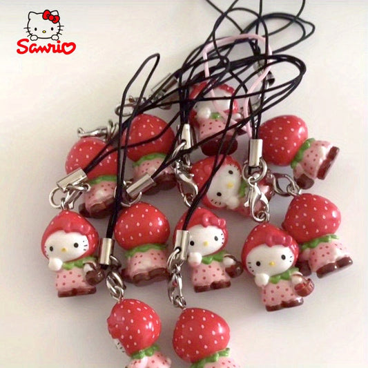 Two adorable strawberry-themed cat phone charms, perfect for adding a fun touch to backpacks or keychains. These DIY decorations make great birthday gifts for friends.