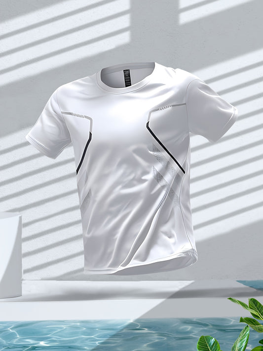 Men's Quick-Dry Athletic T-Shirt with Gradient Design for Gym and Sports - Lightweight Polyester Material, Moisture-Wicking and Breathable