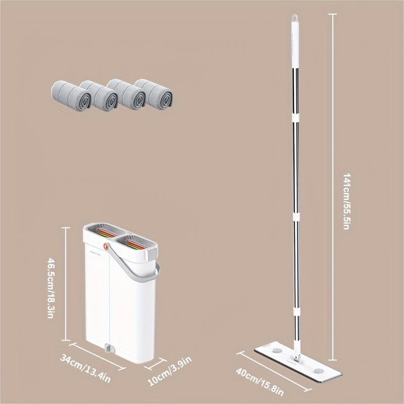 Get your hands on the 1set Stainless Steel Flat Mop and Bucket Set for hassle-free cleaning - no need for electricity! Perfect for all areas of your home, car, and more.