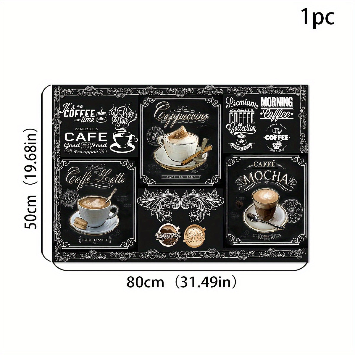 Rubber drying mat with retro coffee printing pattern, ideal for coffee shops and restaurants. This kitchen carpet tableware is made of durable diatom mud and can also be used as a pet mat. Perfect for coffee lovers, this mat also serves as unique home