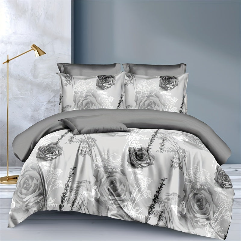 3-piece bedding set includes floral duvet cover with matching pillowcase; machine washable.