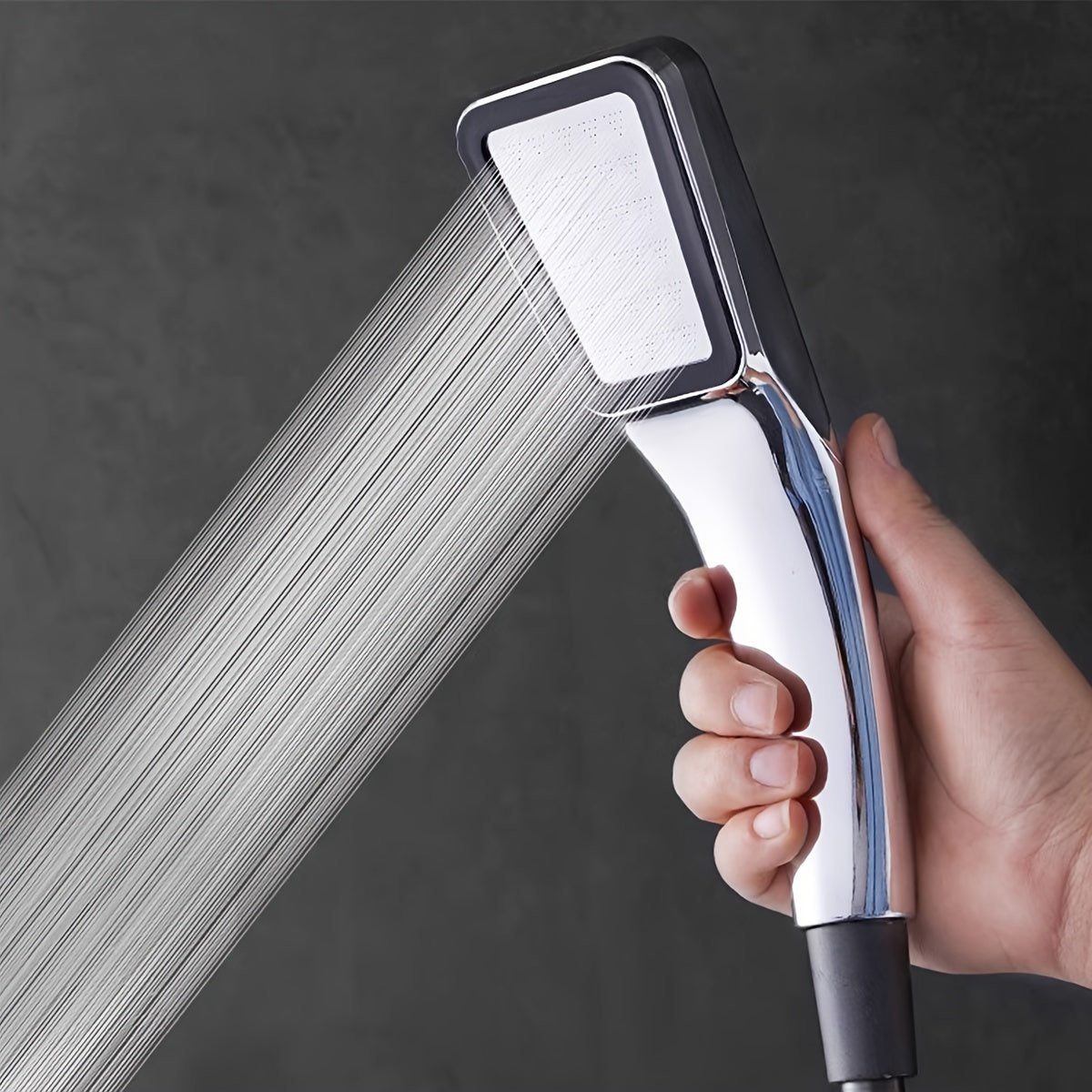 1pc Powerful Pressurized Water-saving Handheld Shower Head with 300 holes, reinforced plastic design, Lotus shape, ideal for bathroom.