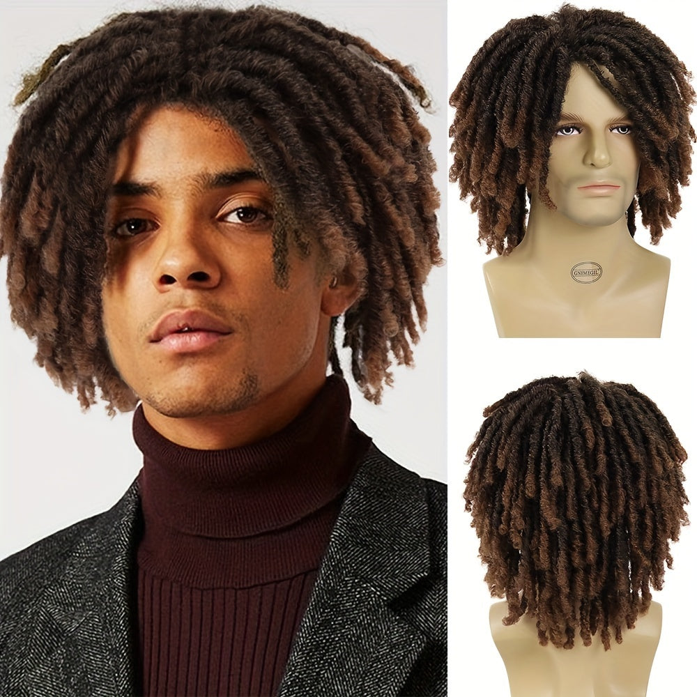 [Customer Favorite] Stylish Ombre Brown Afro Bob Wig for Men - Synthetic Dreadlocks with Heat Resistance, Natural Layered Style from GNIMEGIL