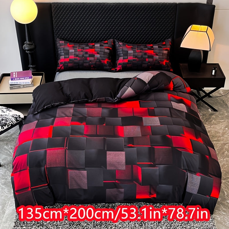 Technological Sense Geometry Duvet Cover Set - 2 or 3 Pieces Available. Features Cool 3D Digital Printing, Ideal for Bedroom or Guest Room. Set includes 1 Duvet Cover and 1 or 2 Pillowcases. Core not included.