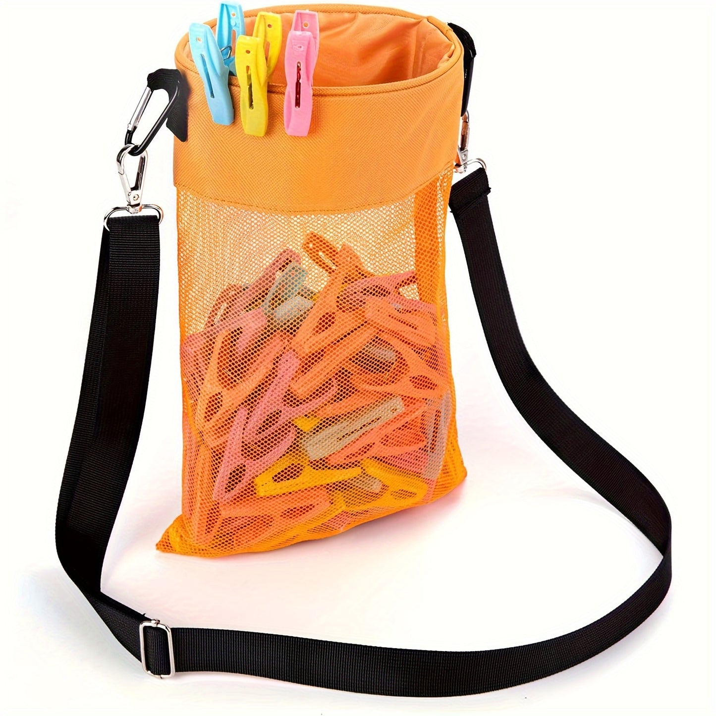 1pc Hanging Mesh Clothespin Storage Bag, Outdoor Organizer with Drawstring, Ideal for Laundry and Home Organization.