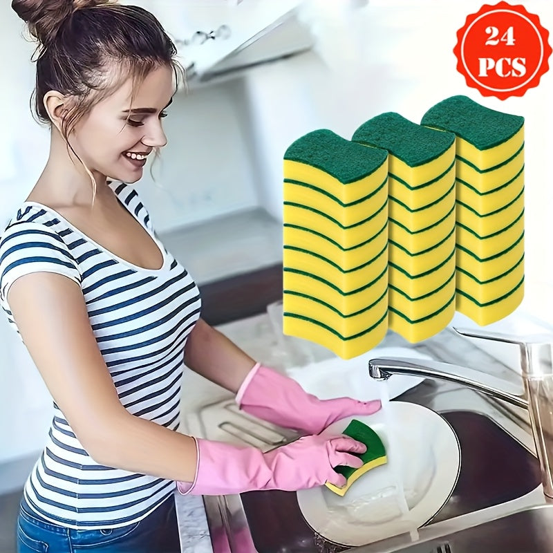 12 or 24 pieces of versatile kitchen cleaning sponges, including melamine dish scrubbers and non-scratch dish cloths. Ideal for cleaning dishes, stovetops, and various household surfaces like living rooms, bathrooms, toilets, walls, and kitchens.