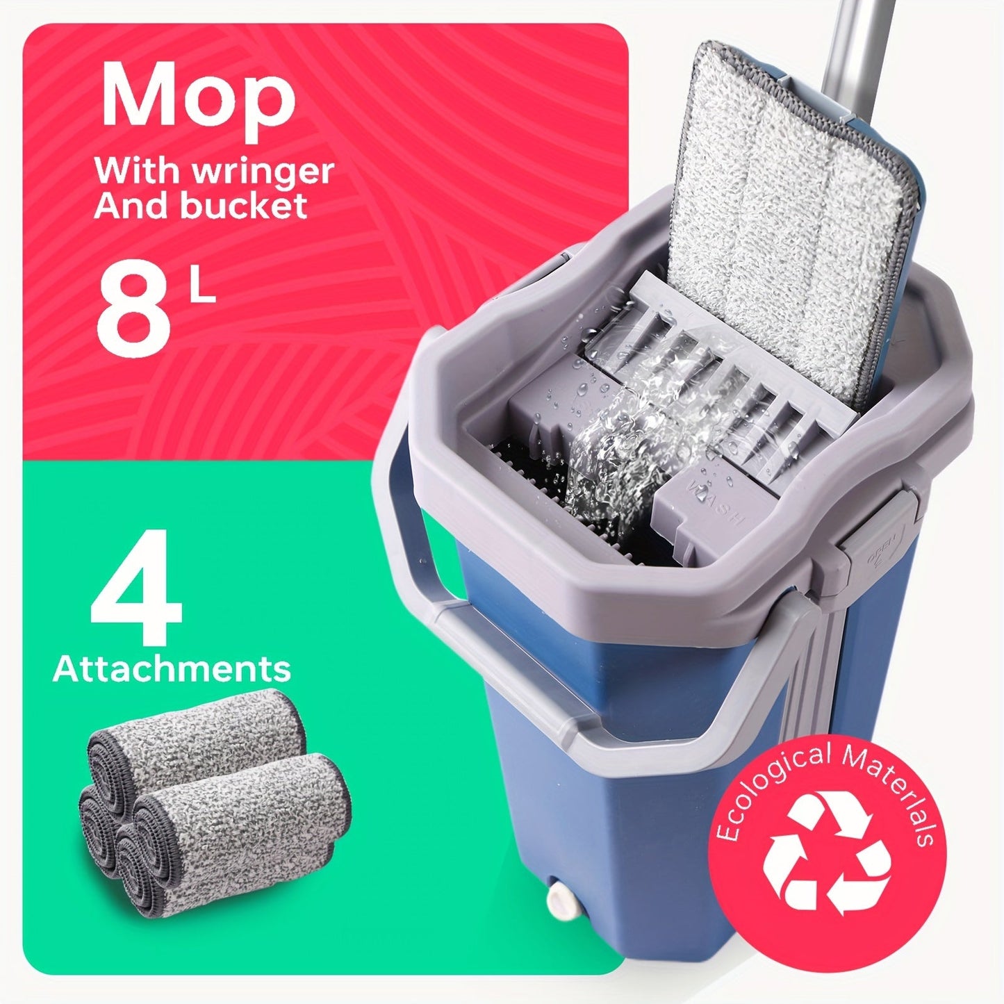 Get the ultimate cleaning companion with the 8L Deep Blue Mop and Bucket Set with Wringer. This high-quality set comes with 2/3/4/6 reusable microfiber pads for effortless cleaning in the kitchen, bedroom, living room, and bathroom.