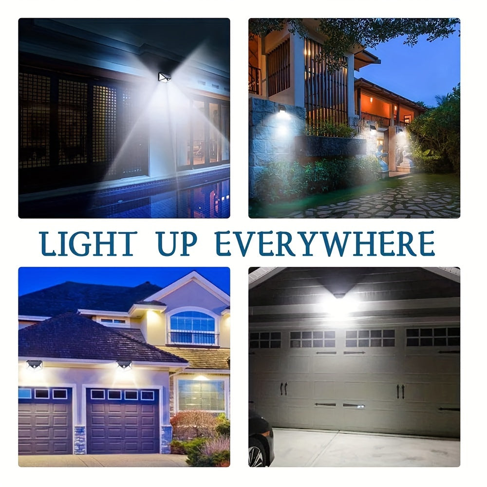 Motion sensor outdoor light for exterior walls, terraces, courtyards, garages, decks, gardens, powered by solar energy.