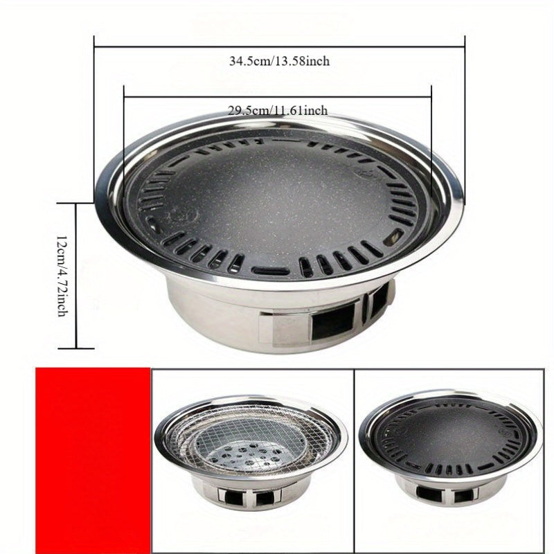 Портативный круглый коммерческий гриль из нержавеющей стали на углях для корейского барбекю, идеально подходит для использования на улице. В комплекте аксессуары.