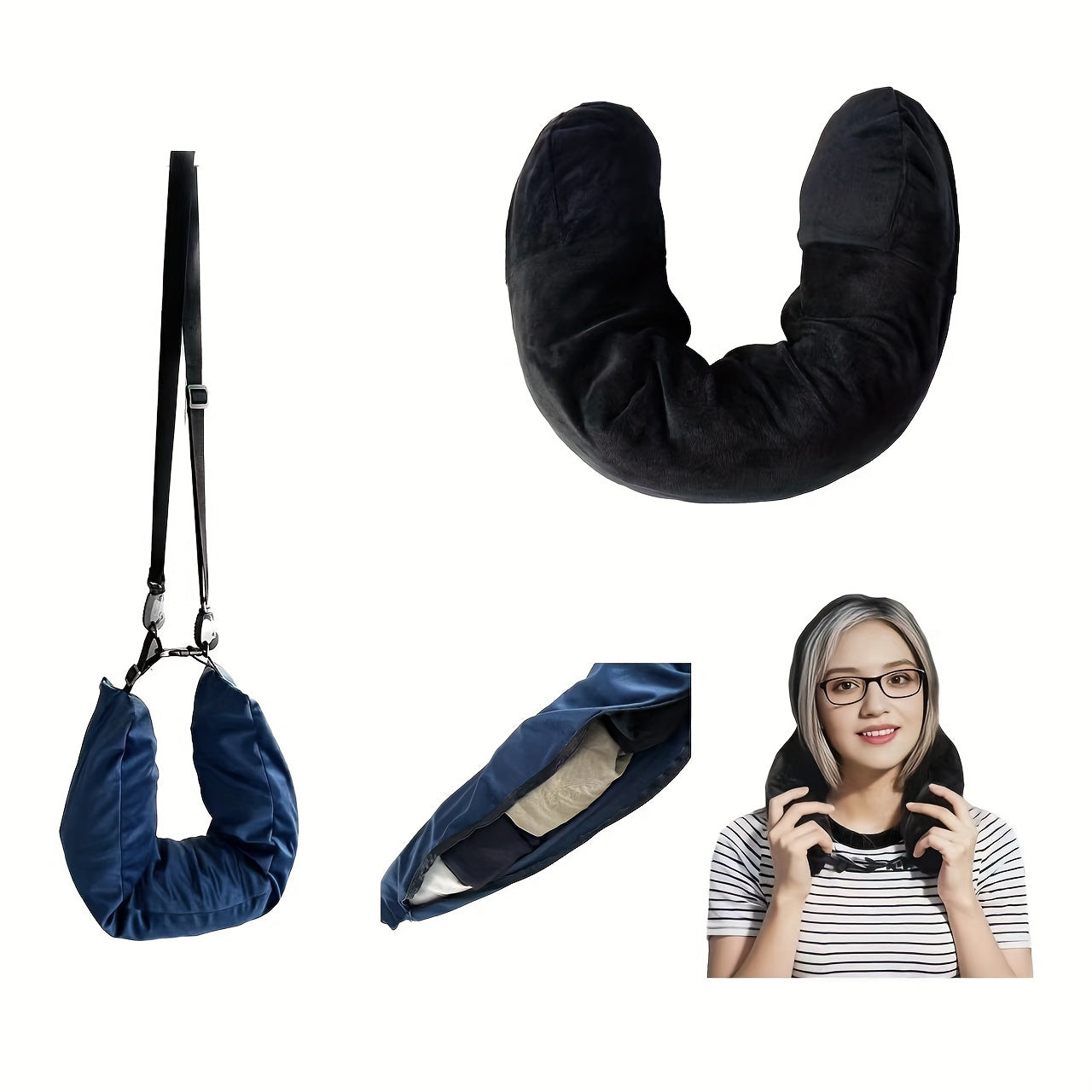 Travel comfortably with the versatile 1pc Multi-functional U-shaped Travel Pillow! This pillow can be filled with clothes or luggage for added convenience, and features a soft plush filling for ultimate comfort. Perfect for all your travel needs.