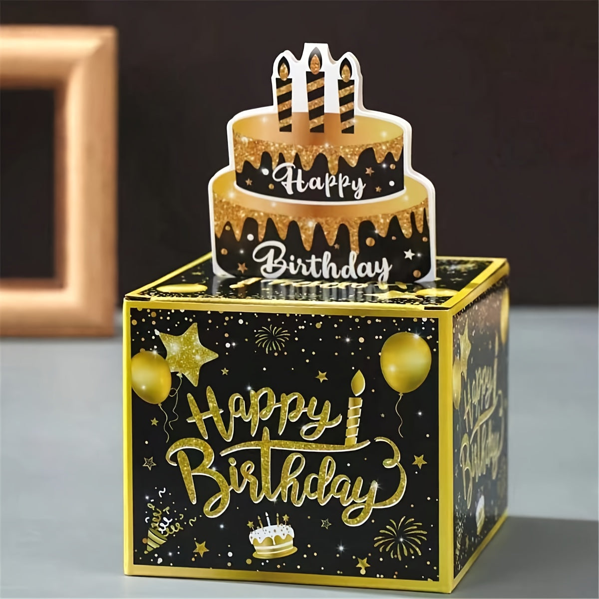 Black & Golden Birthday Money Pull-Out Gift Box with Cake Card - Surprise Cash Drawer for Friends & Family, Ideal for Birthday Parties & Celebrations, Great for Back-to-School.