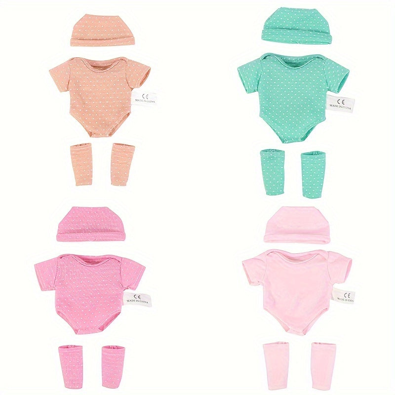 4 different styles of mini doll clothes for 7.8-inch dolls, suitable for reborn or baby dolls as toy accessories.