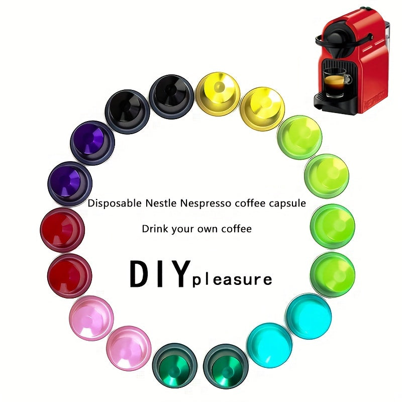 30 out of 100 disposable coffee capsules, each filled with espresso, sealed with a rubber ring and sealing sticker, reusable with aluminum film and cups.