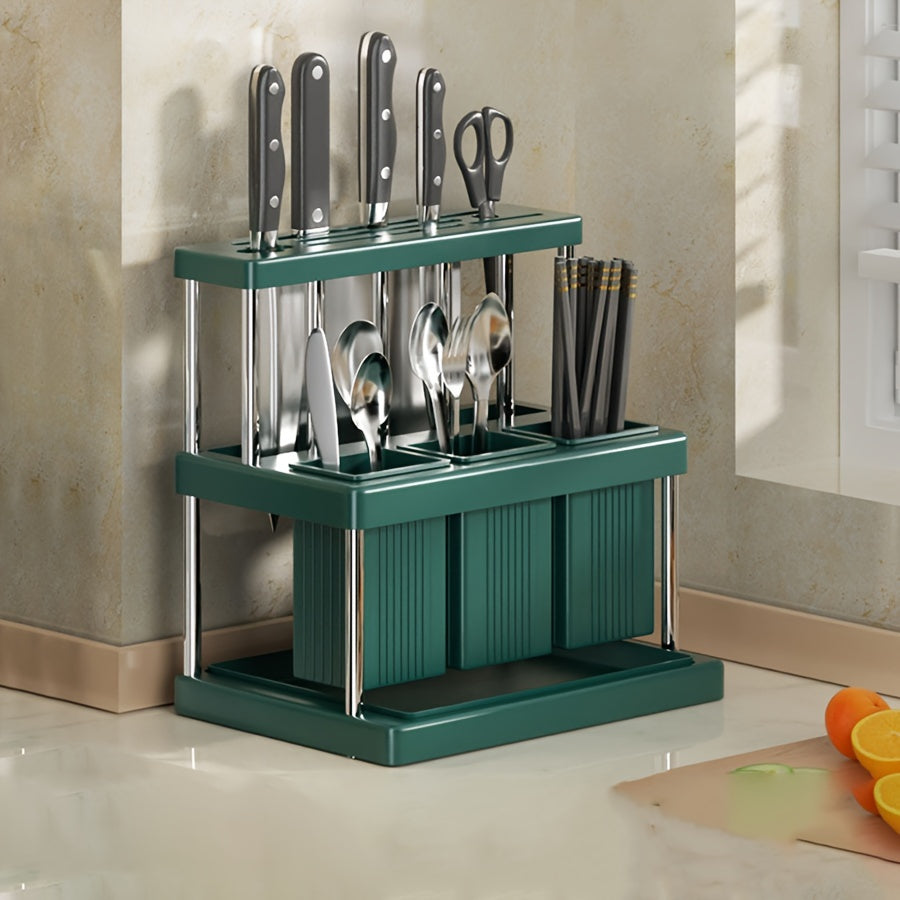 Knife and fork storage rack, with a slot for chopsticks, knives, spoons, and other kitchen accessories. Multi-functional countertop organizer for all your kitchen stuff.