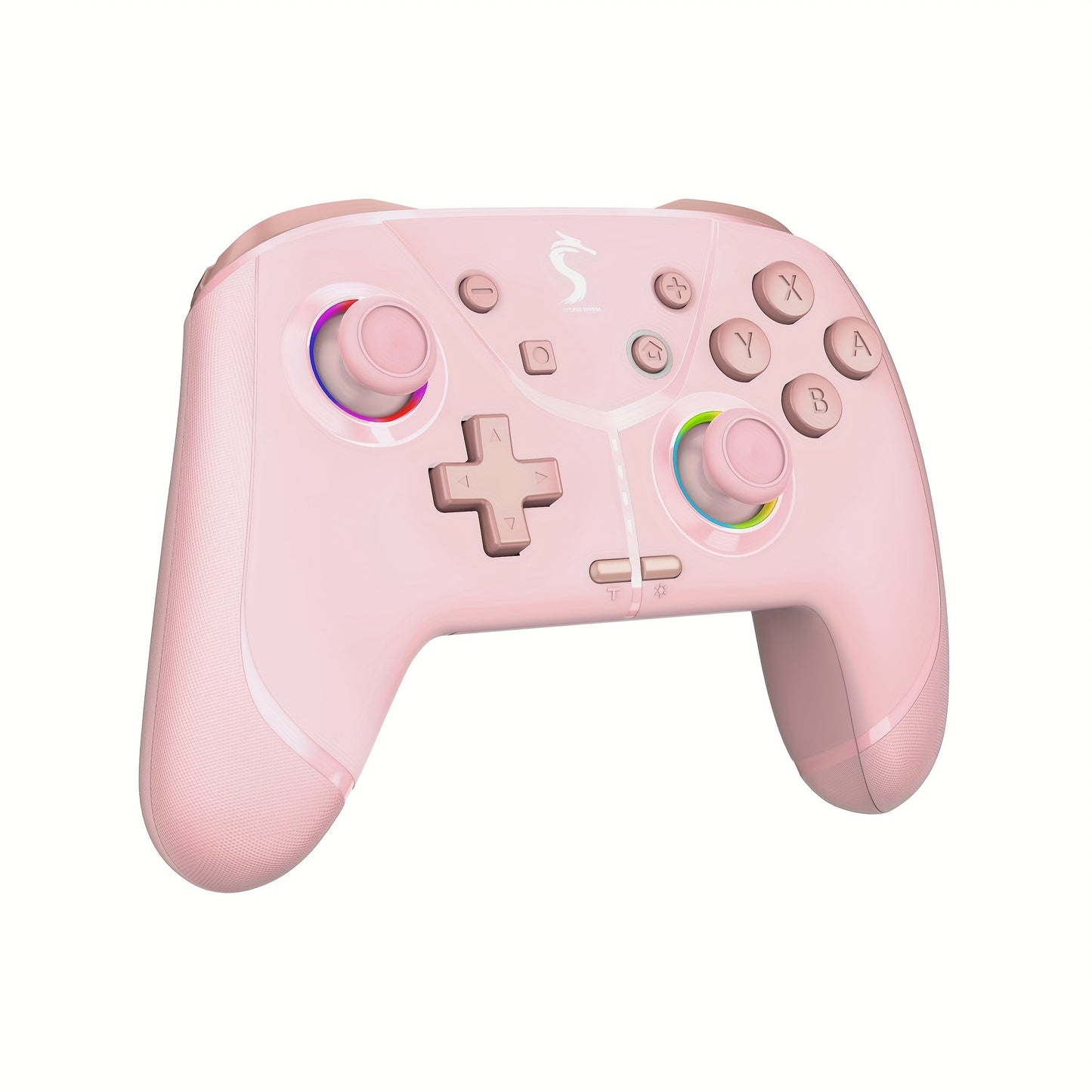 Versatile wireless game controller with vibrant RGB lights, dual motors, 6-axis gyro, customizable buttons, long-lasting battery, ergonomic design, durable build.