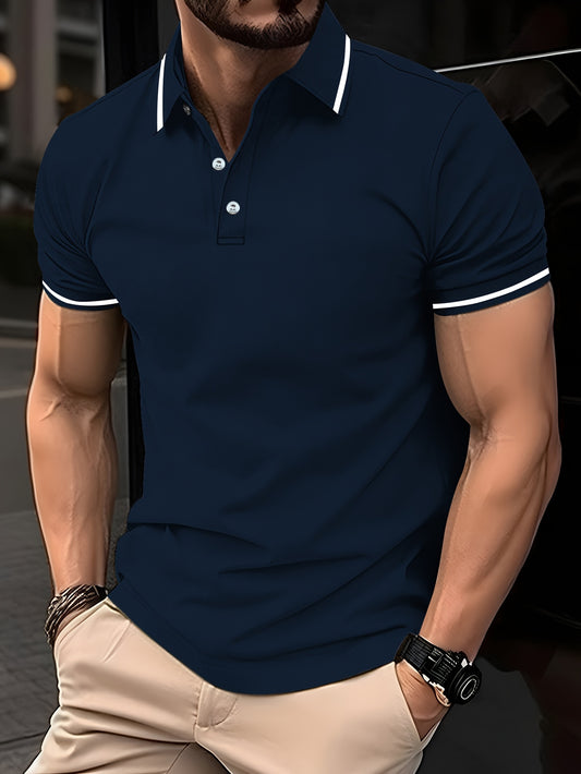 Men's Striped Golf Shirt, Short Sleeve Shirt for Summer Outdoor Casual Wear.