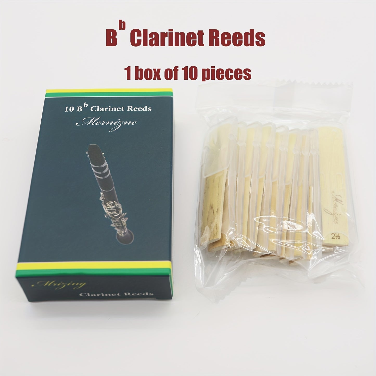 10 Premium Bb Clarinet Reeds, Strength 2.5, Handcrafted from Traditional Reed Whistles, Rich Tone - Includes Individual Case, Clarinet Accessories