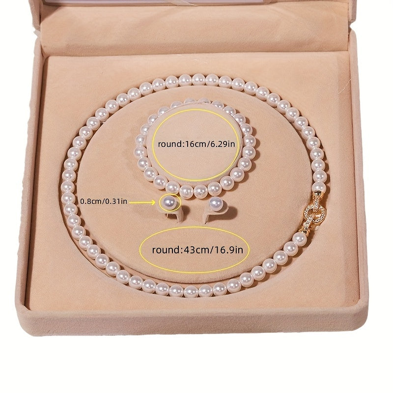 Set of Three Round Necklaces featuring Natural Freshwater Pearls, Shell, and Mother-of-Pearl Beads with Matching Bracelet for Women