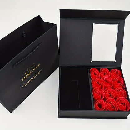 Valentine's Day gift box includes 12 items such as soap flowers, lipstick gift box, necklace jewelry box, and party favors.