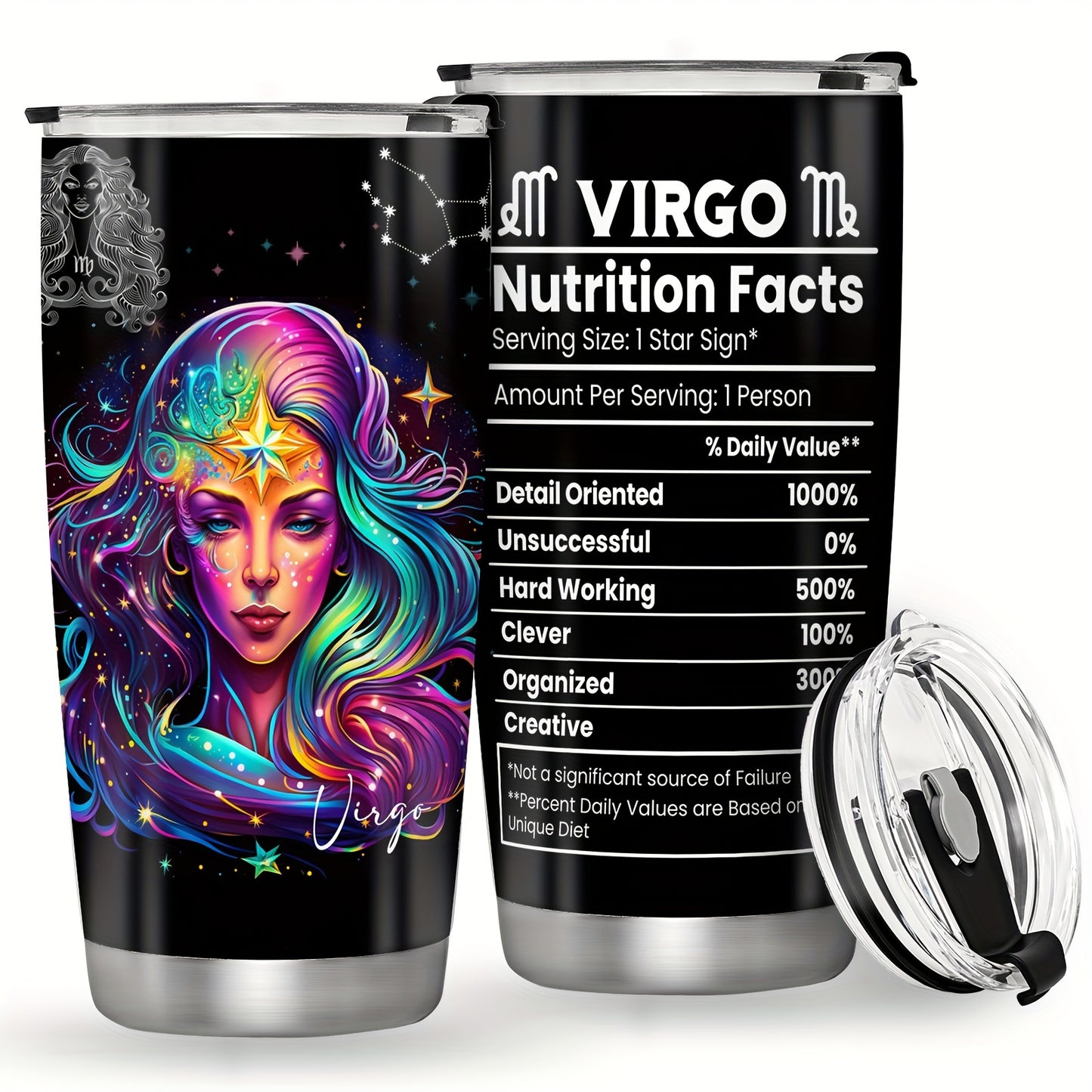 20oz Stainless Steel Zodiac Tumbler - Personalized Constellation Coffee Cup with Horoscope Designs. Leak proof, double wall vacuum insulated with BPA free lid. Ideal for outdoor activities. Perfect gift for various occasions. Machine washable. Leo