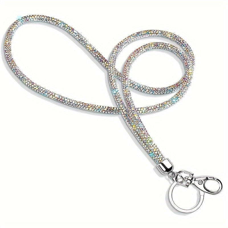 Crystal-studded Office Lanyard with Metal Clasp and Keyring, Sparkly Neck Lanyard for Women, Perfect for ID Cards and Keys