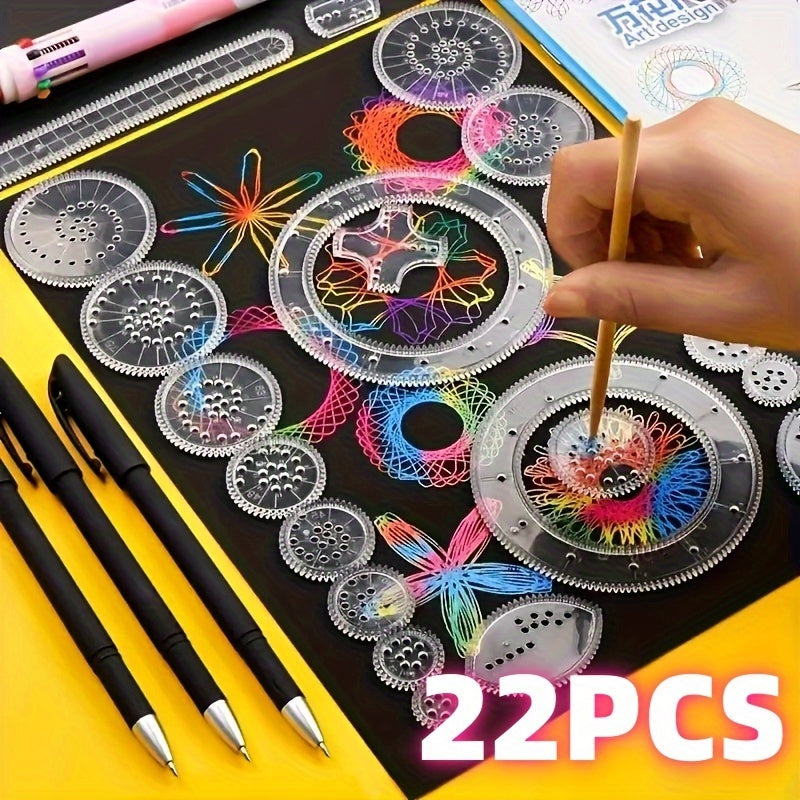 22-piece Professional Drawing Set with Transparent Magic Templates for Spiral Art - Made of Durable PVC