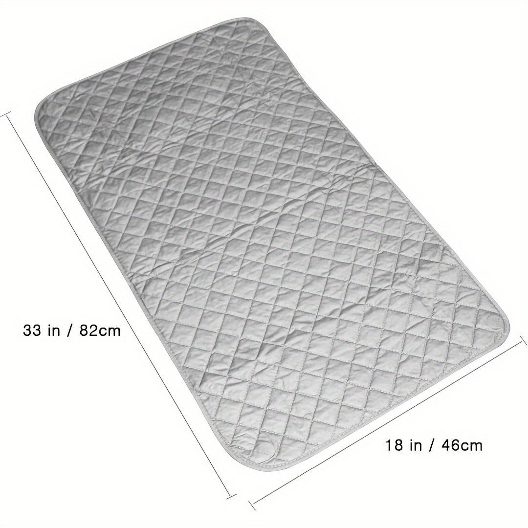 Portable ironing mat blanket, non-electric heat-resistant pad that is durable, washable, and dryable. Comes with a protective cover for clothes, perfect for laundry and pressing.