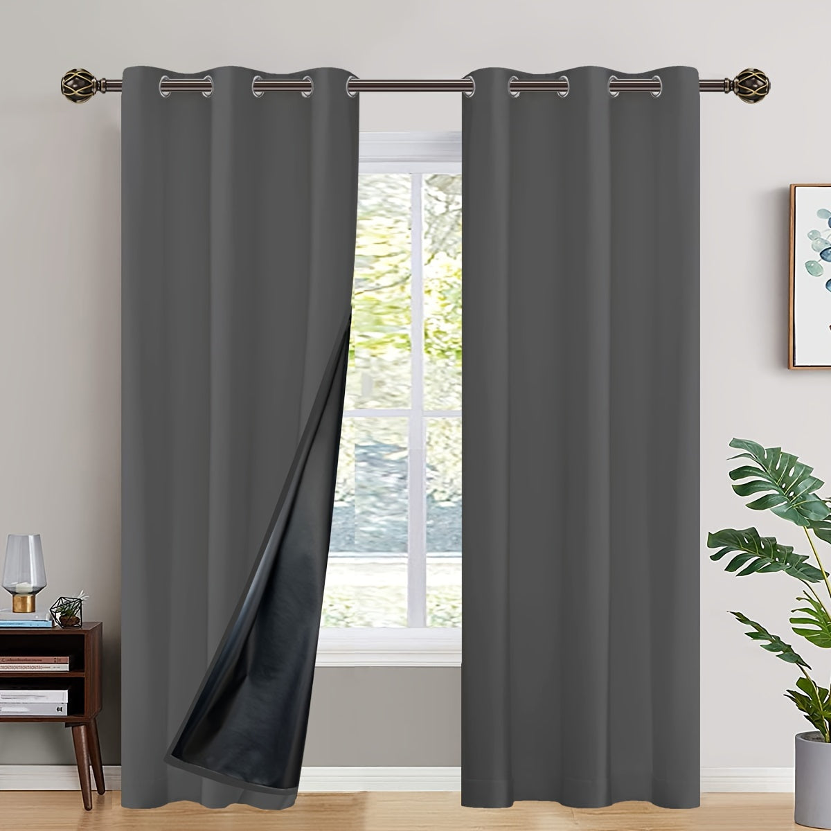 2PC Insulated Blackout Curtains with Coated Insulating Lining - Ideal for Living Room, Bedroom, Kitchen, Bathroom - Perfect for Home and Room Decoration