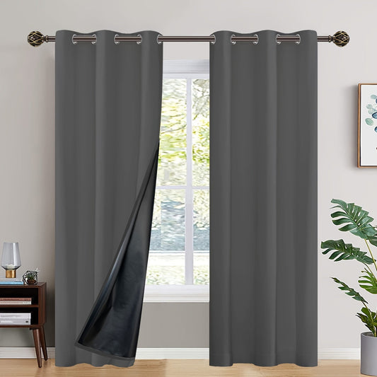 2PC Insulated Blackout Curtains with Coated Insulating Lining - Ideal for Living Room, Bedroom, Kitchen, Bathroom - Perfect for Home and Room Decoration