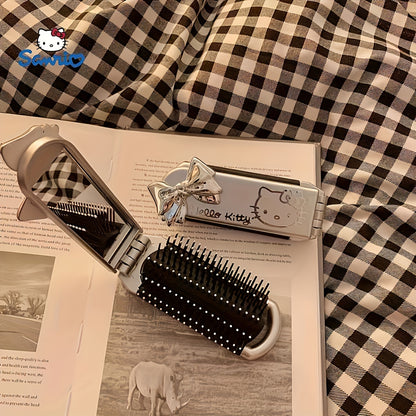 Portable, foldable dual-use comb and mirror featuring Hello Kitty design ideal for college girls, travelers, and back to school parties. Great holiday gift.