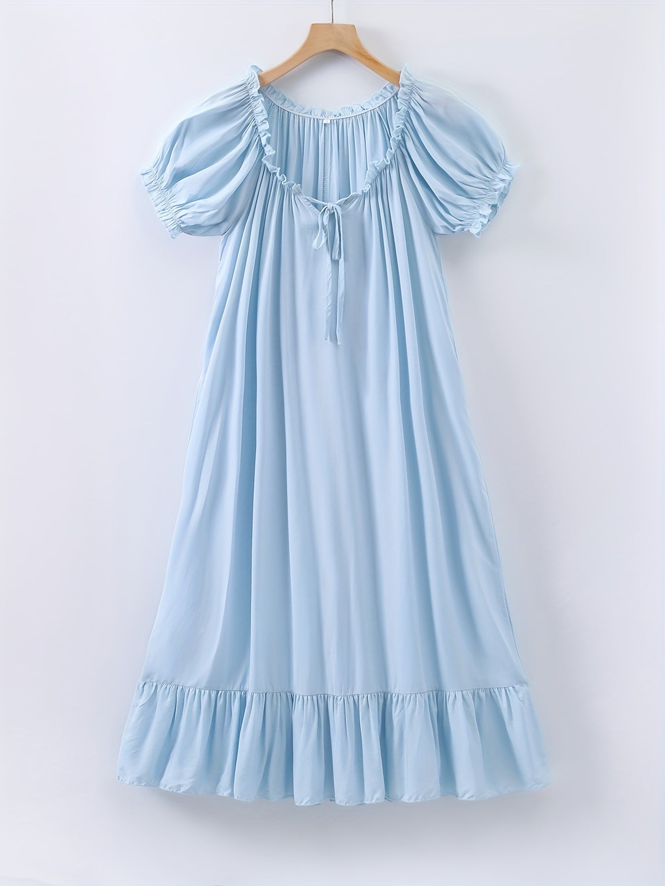 Princess nightdress with lace trim and V neck ruffle hem. Cute sleep dress for women.