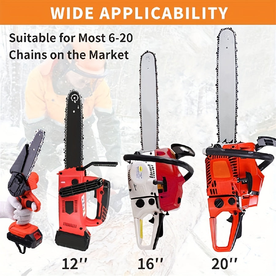 Portable chainsaw sharpener with 3 grinding stones, 2 nuts, and 1 wrench for manual sharpening in the field.