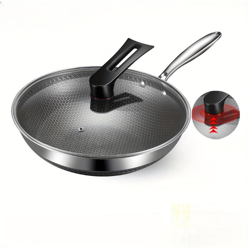 Compact Stainless Steel Wok, 34.04cm in size, Complete with Lid, Suitable for Induction Cooktops, Ceramic & Halogen Stove Safe, Perfect for Cooking at Home, in a Hotel, Restaurant, or Outdoors.