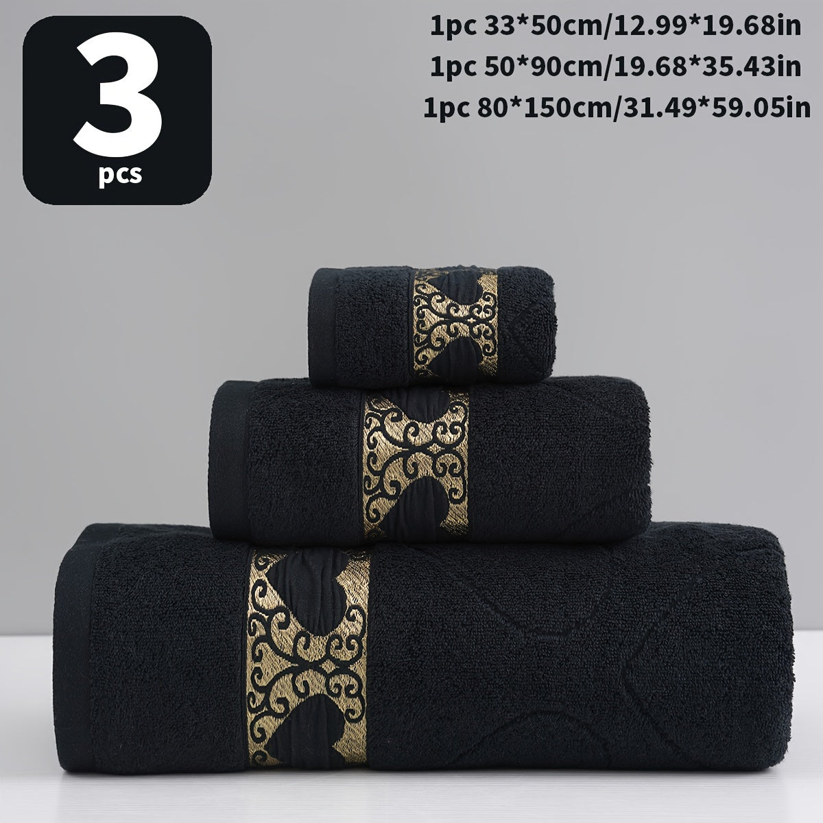 3-piece 100% Cotton Jacquard Towel Set, includes washcloth, hand towel, and bath towel. Absorbent, Quick-drying, Super Soft, and Skin-friendly. Ideal for home bathroom.