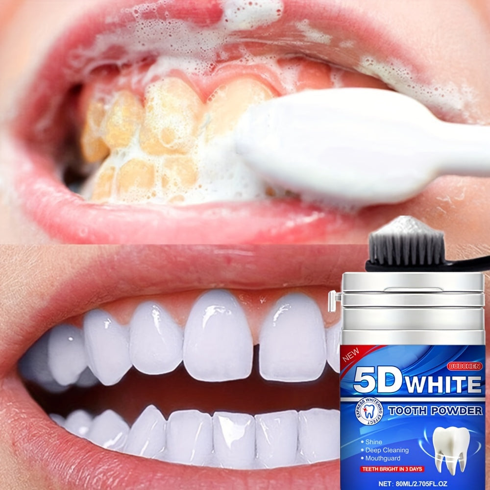 Bubchen 5D White Tooth Powder, 80ML Bottle - Deep clean with natural pearl essence for a brighter smile. Mint flavored, 6 week supply.