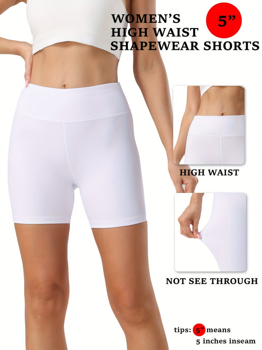 Ultra-soft high-waist yoga shorts for women with 12.7cm inner length, slimming shapewear in elegant solid color.