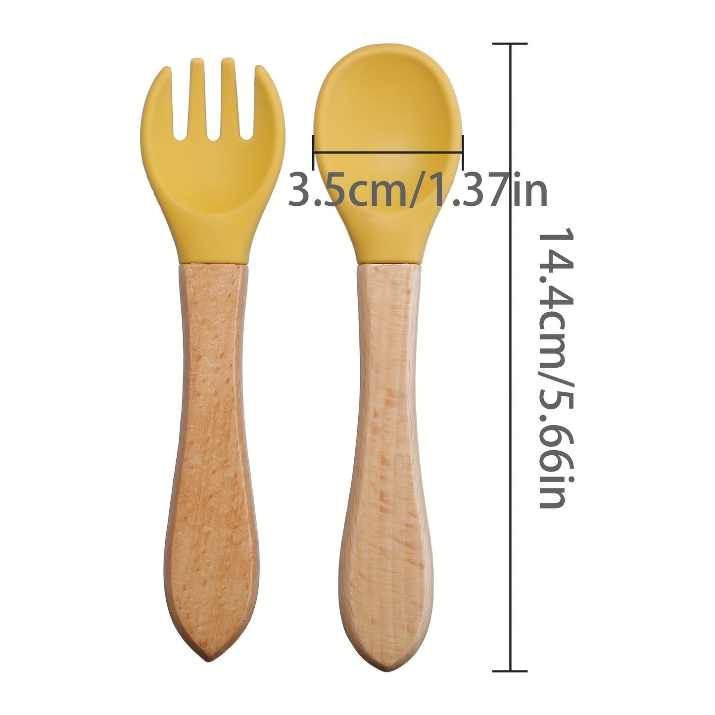 Set of baby fork and spork made from bamboo and silicone, perfect for toddler self-feeding. Ideal for baby-led weaning and makes a great gift for newborns or special occasions like Christmas, Thanksgiving, and Chinese New Year.