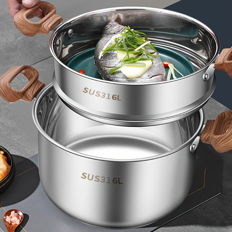 Large Stainless Steel Soup Pot with Thick Bottom & Glass Lid - Ideal for Making Stews, Sauces & Reheating - Stylish Addition to Any Home or Restaurant