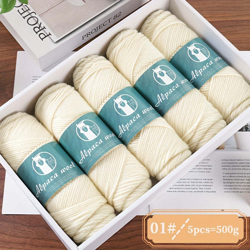 5-Pack Alpaca Wool Yarn, 500g Each, Multicolor Thick-Thin Yarn for Handmade Clothing - Various Styles