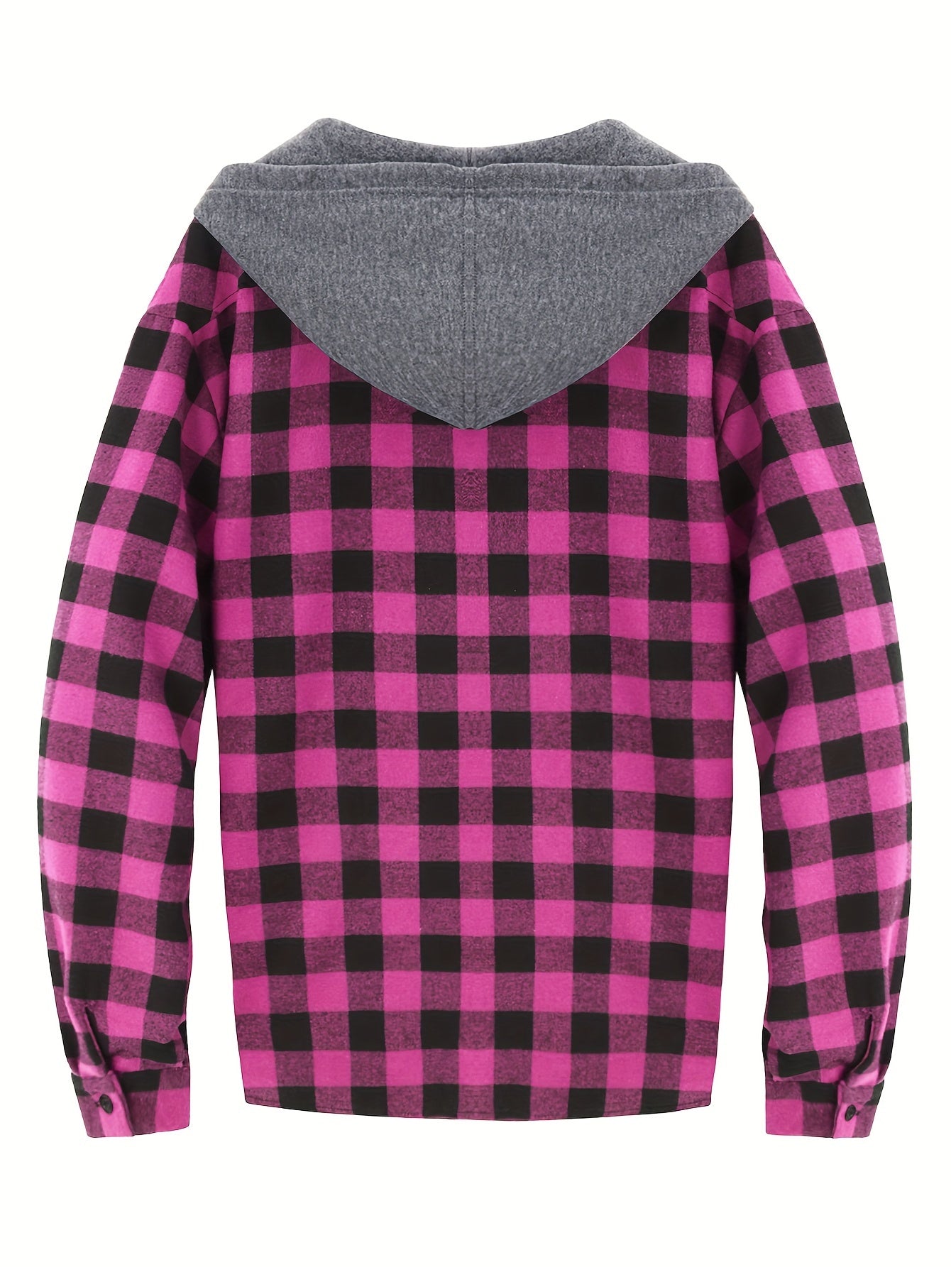 Men's plaid hooded shirt jacket with long sleeves and a regular fit.