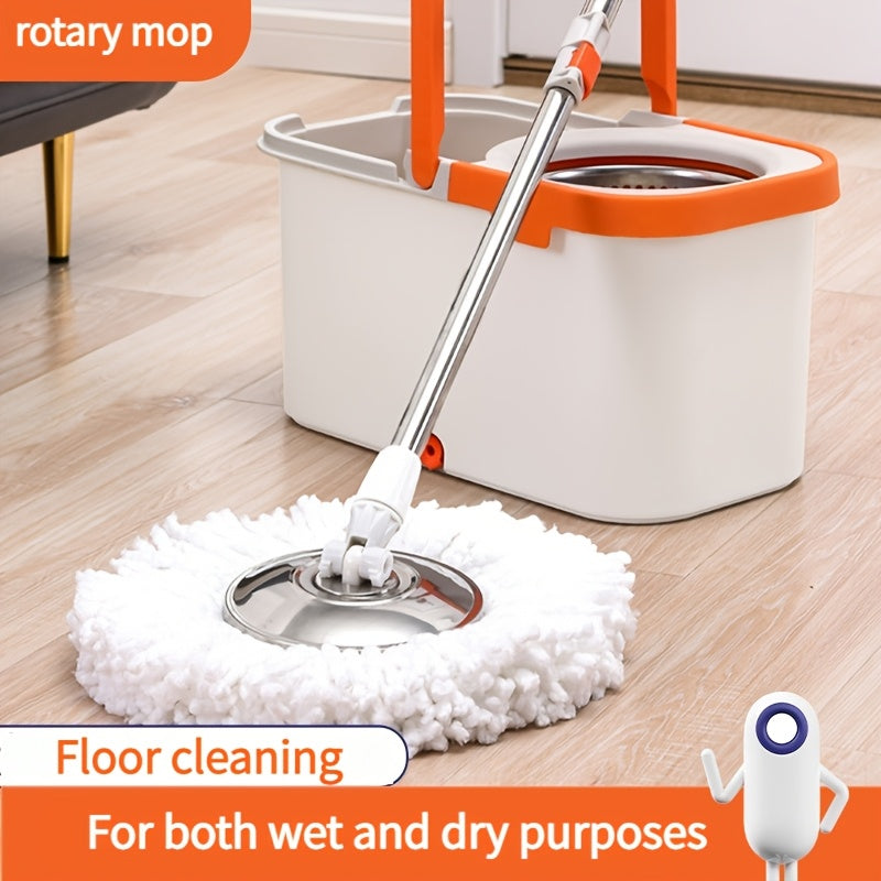 Introducing the Rotary Mop and Bucket Set, made from durable Stainless Steel and Polypropylene materials. This set features a 360° Swivel System and includes 2 Microfiber Mop Heads for efficient multi-surface cleaning. Perfect for household use, it is