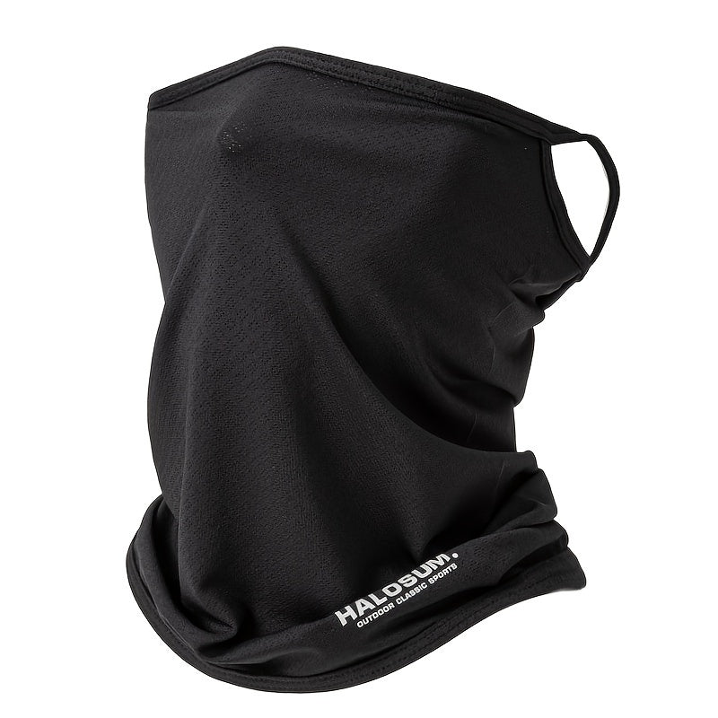 New sunscreen mask suitable for both men and women, featuring a solid color design with letters on it. This elastic and breathable neck cover is perfect for outdoor activities such as riding, offering sun protection.