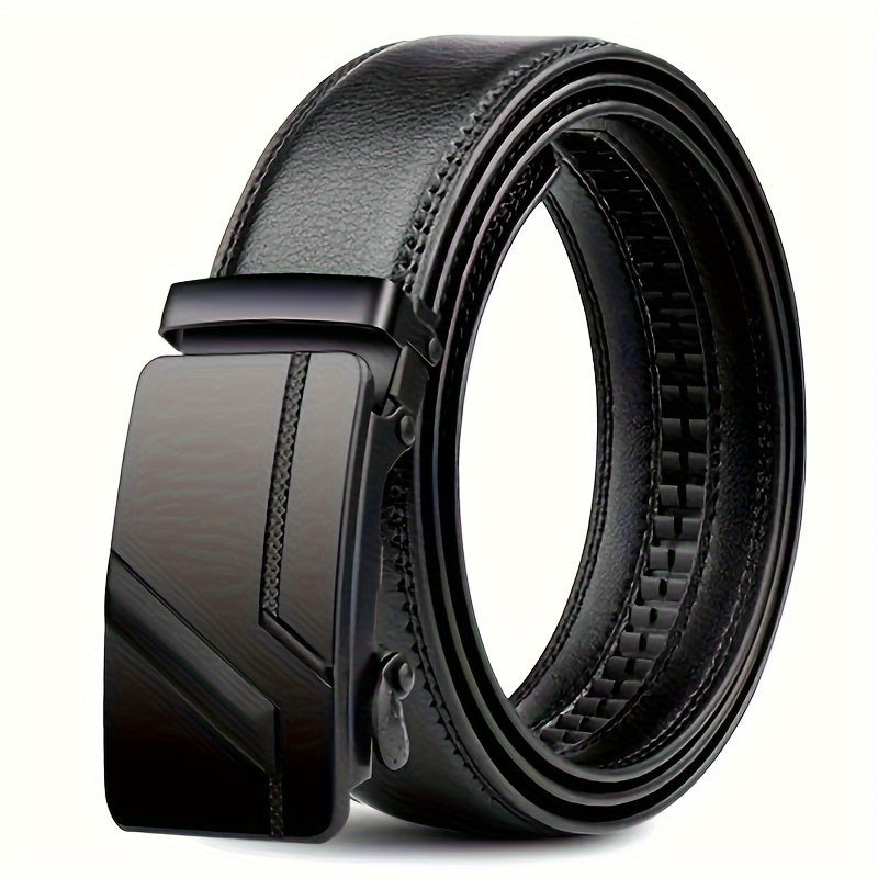 Stylish men's PU leather belt with automatic iron buckle, suitable for everyday wear.