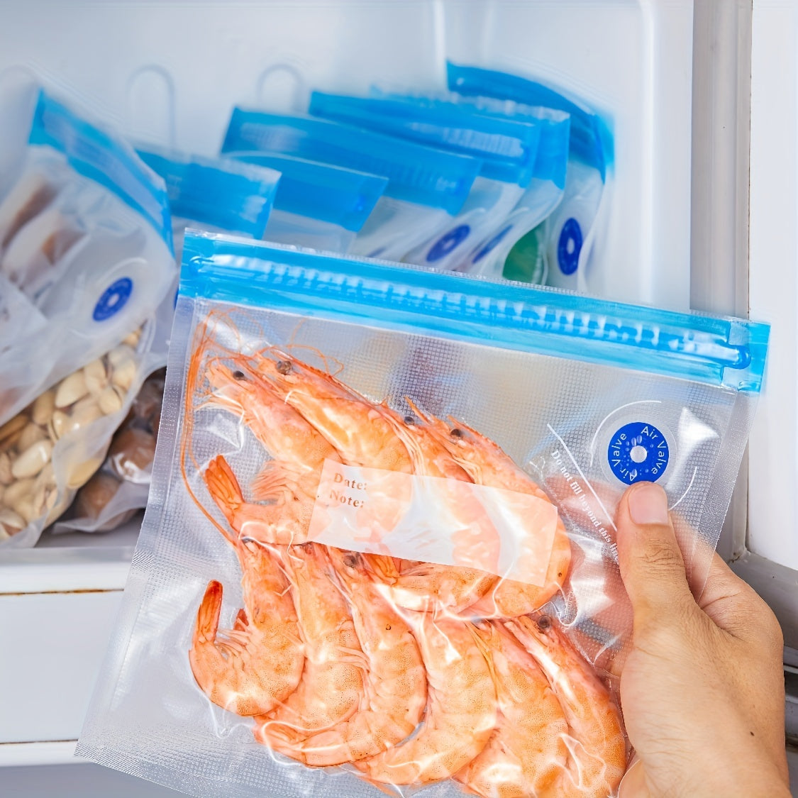 A complete food preservation solution with vacuum bag, pump, sealer clips, and zipper lock. This versatile set includes a hand-drawn vacuum bag with food grade material, perfect for storing and dispensing food. Easily reusable for all your kitchen needs.