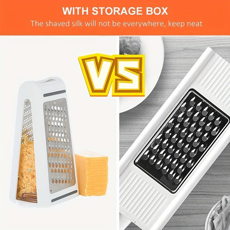 1pc stainless steel cheese grater with container for efficient food prep of vegetables. Waterproof and space-saving for home and restaurant use.