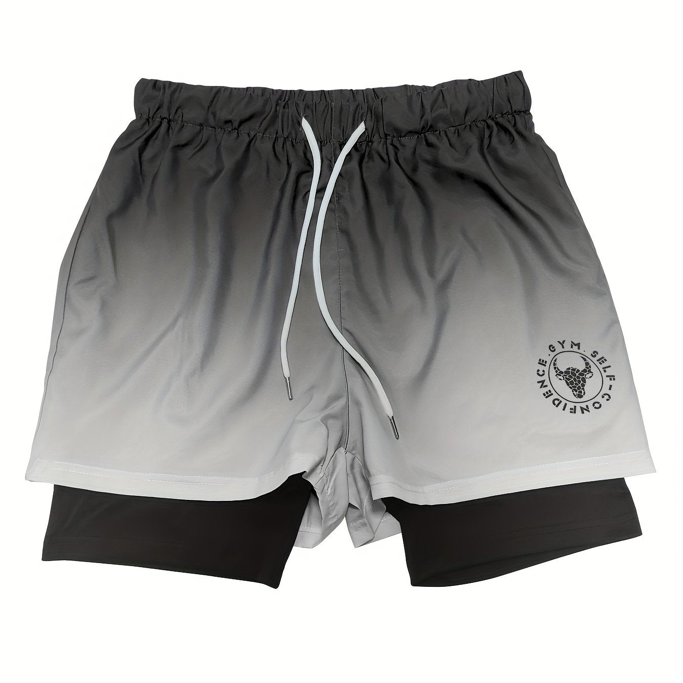 Men's Gradient Double-layer Sports Shorts with Drawstring for Basketball Running