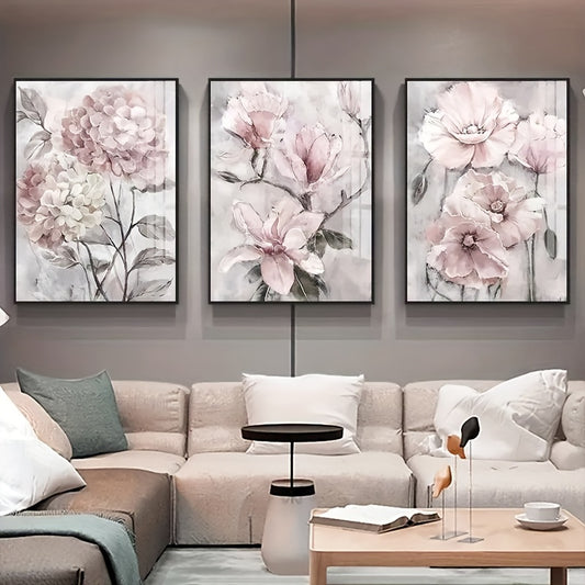 3 canvas paintings of beautiful flowers posters for living room wall art, perfect home decor without frame.