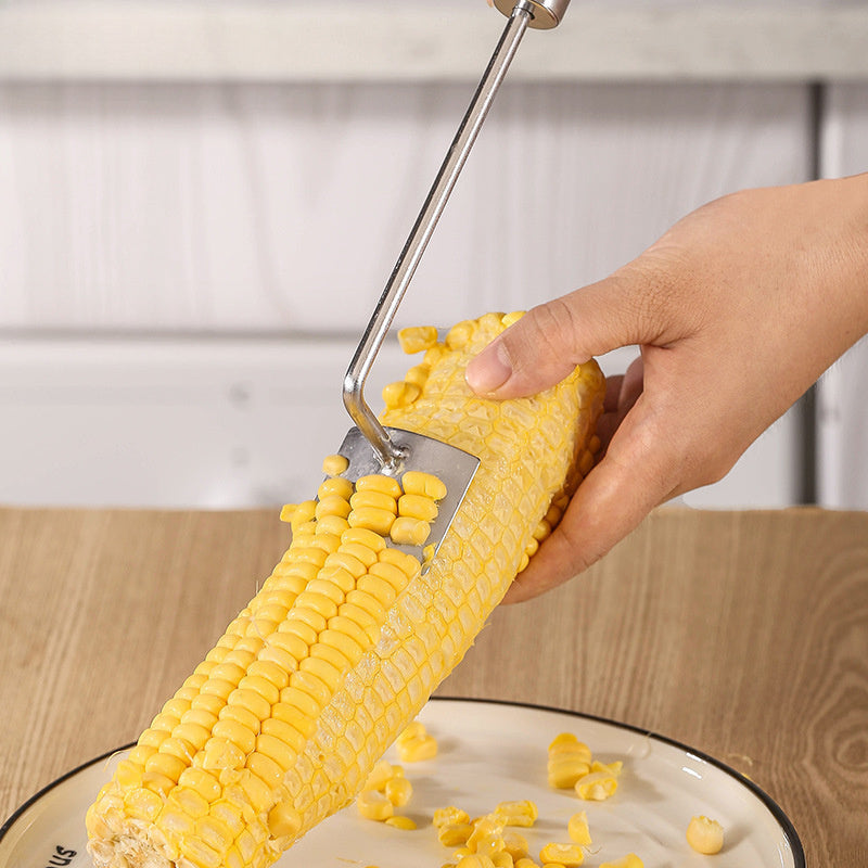 Effortlessly peel and separate corn kernels with this stainless steel corn peeler – a convenient manual kitchen gadget for corn threshing. Includes a shovel knife for easy peeling.