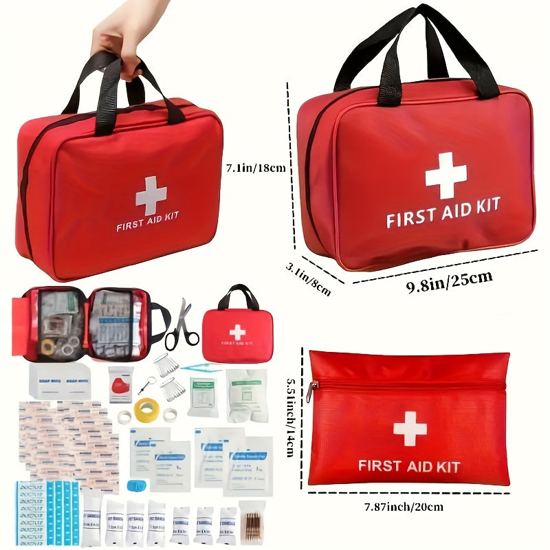 Exclusive freight discount for 1pc Comprehensive First Aid Kit for Home, Car, Camping & Hiking. Includes essential supplies, scissors, and tweezers. Durable, portable, and available in 2